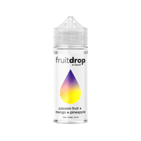 Fruit Drop e-liquid bottle with passion fruit, mango, and pineapple flavour, 100ml shortfill.