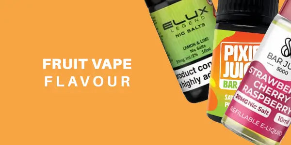 Top-rated fruit flavored nicotine salts including ELUX Legend, Pixie Juice and Bar Juice 5000 for refillable vapes.
