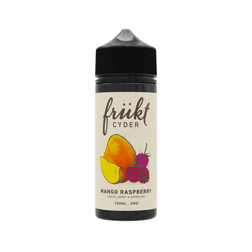 Frukt Cyder Mango Raspberry 100ml shortfill bottle with fruit illustrations on the label.