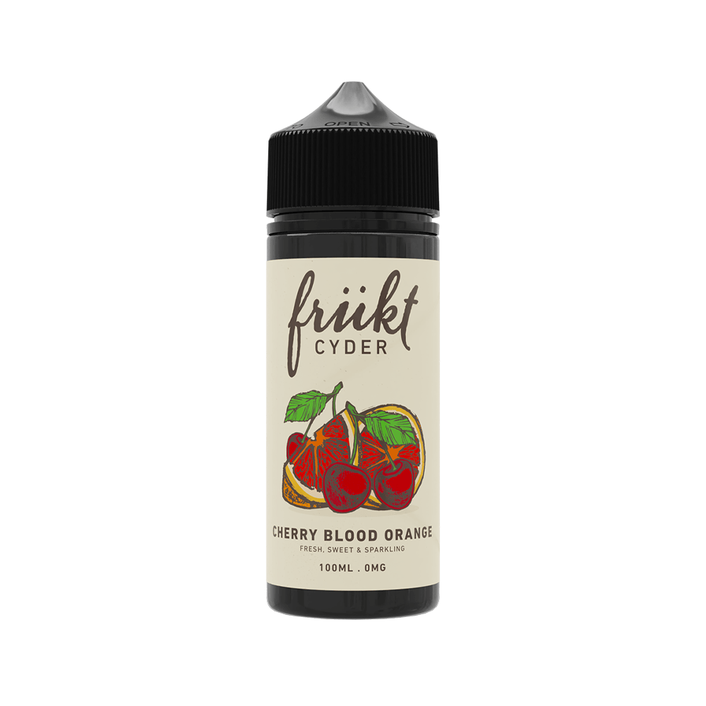 Frukt Cyder Cherry Blood Orange 100ml vape juice bottle with fruit illustration.