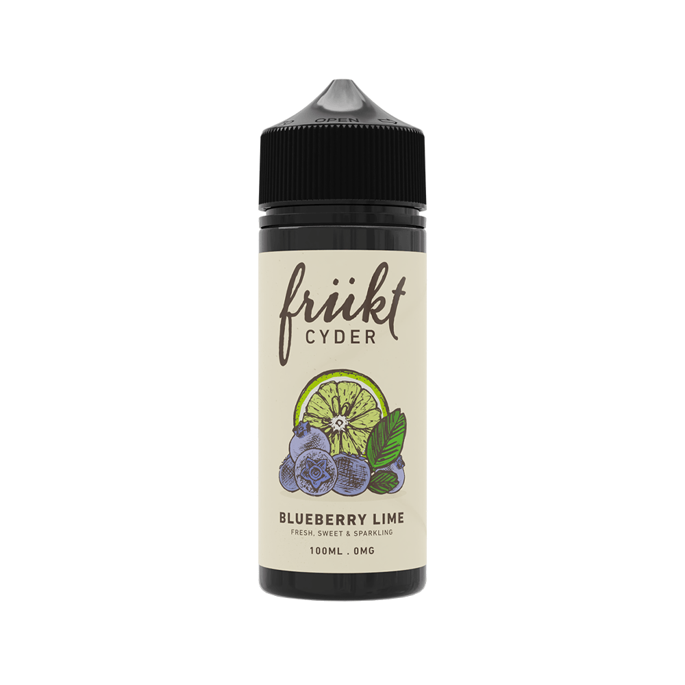 Frukt Cyder Blueberry Lime 100ml e-liquid bottle with fruit illustrations on the label.