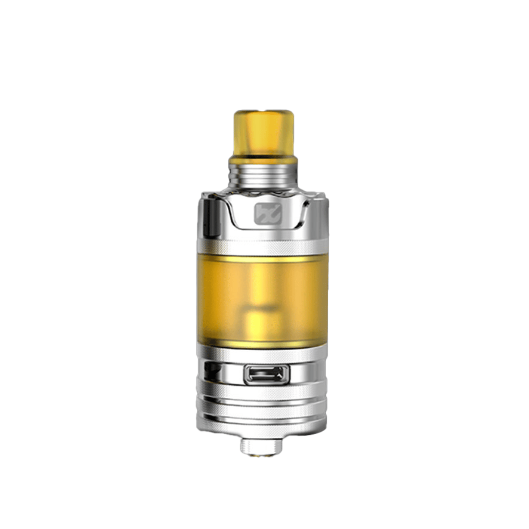 Fumytech BD Vape Precisio GT in stainless steel with a transparent yellow tank.