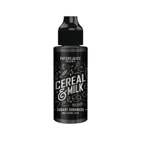 Black bottle of Future Juice "Cereal & Milk" vape liquid, 100ml shortfill.