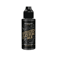 Black bottle of Future Juice Butterscotch & Cereal Milk vape liquid, 100ml size.