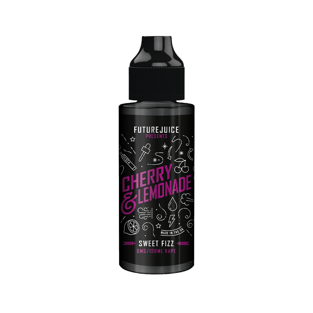 Future Juice Cherry & Lemonade vape bottle with black and pink label design.