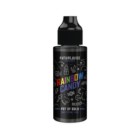 Black vape juice bottle with "Rainbow Candy" label design.