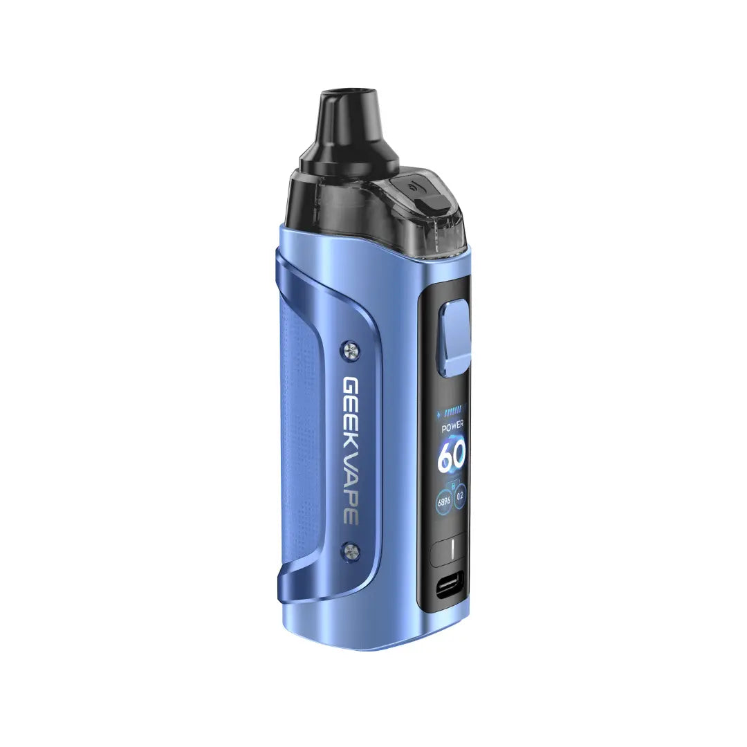 GeekVape Aegis Boost 3 Pod Vape Kit in sapphire blue, showcasing its sleek design.