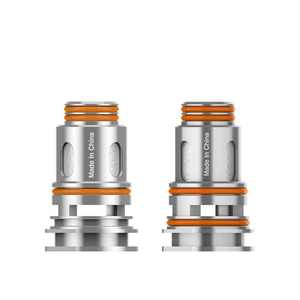 Two silver GeekVape Aegis Boost Pro coils with orange rings.