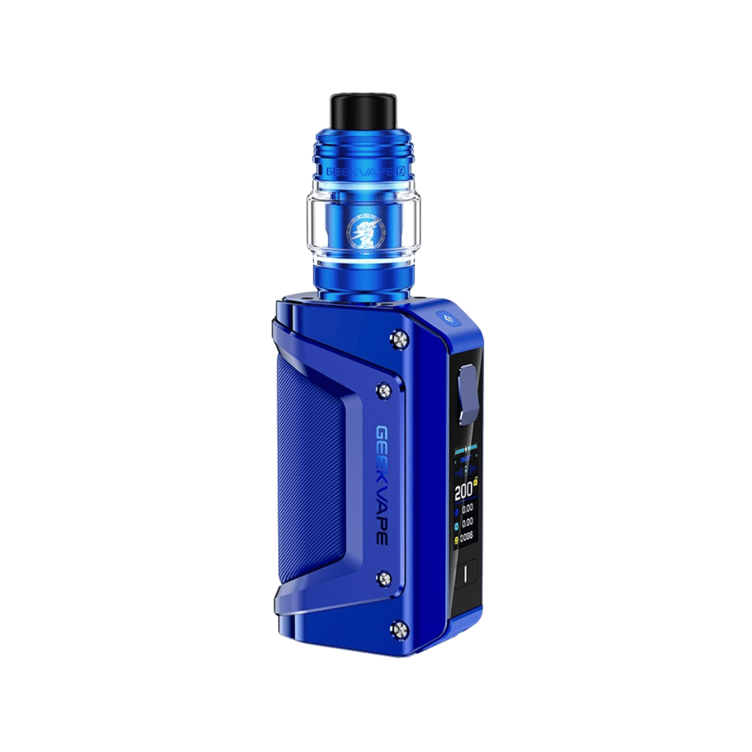 Blue Geekvape Aegis Legend 3 Kit with sleek design and digital display.