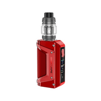 Red Geekvape Aegis Legend 3 Kit with display screen and silver tank.