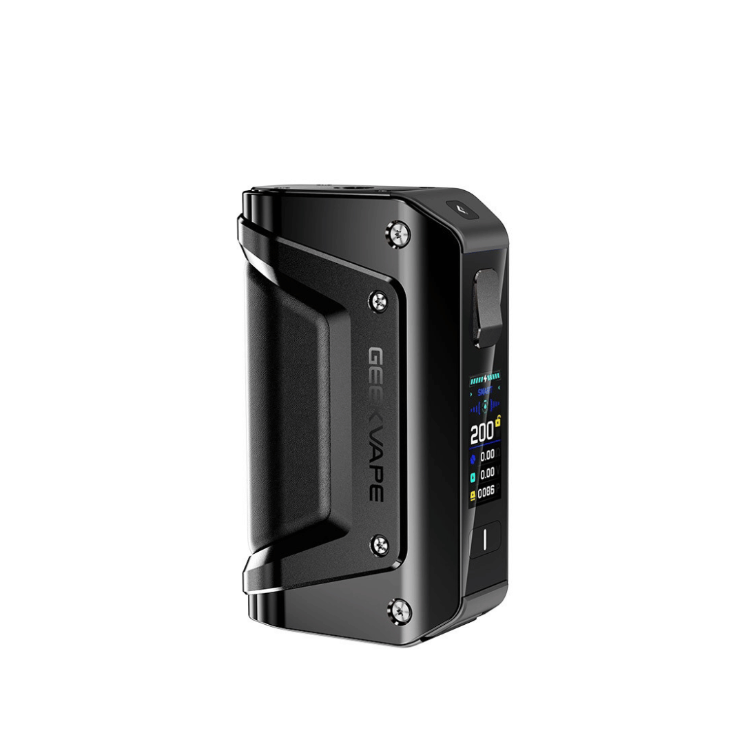 Geekvape Aegis Legend 3 Mod in black with digital display, showcasing a rugged design.