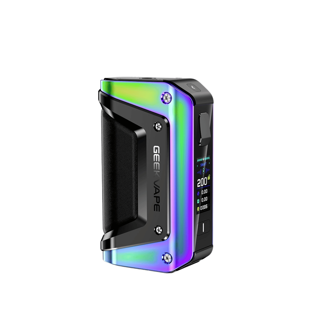 GeekVape Aegis Legend 3 Mod in rainbow finish, displaying its sleek design and screen.