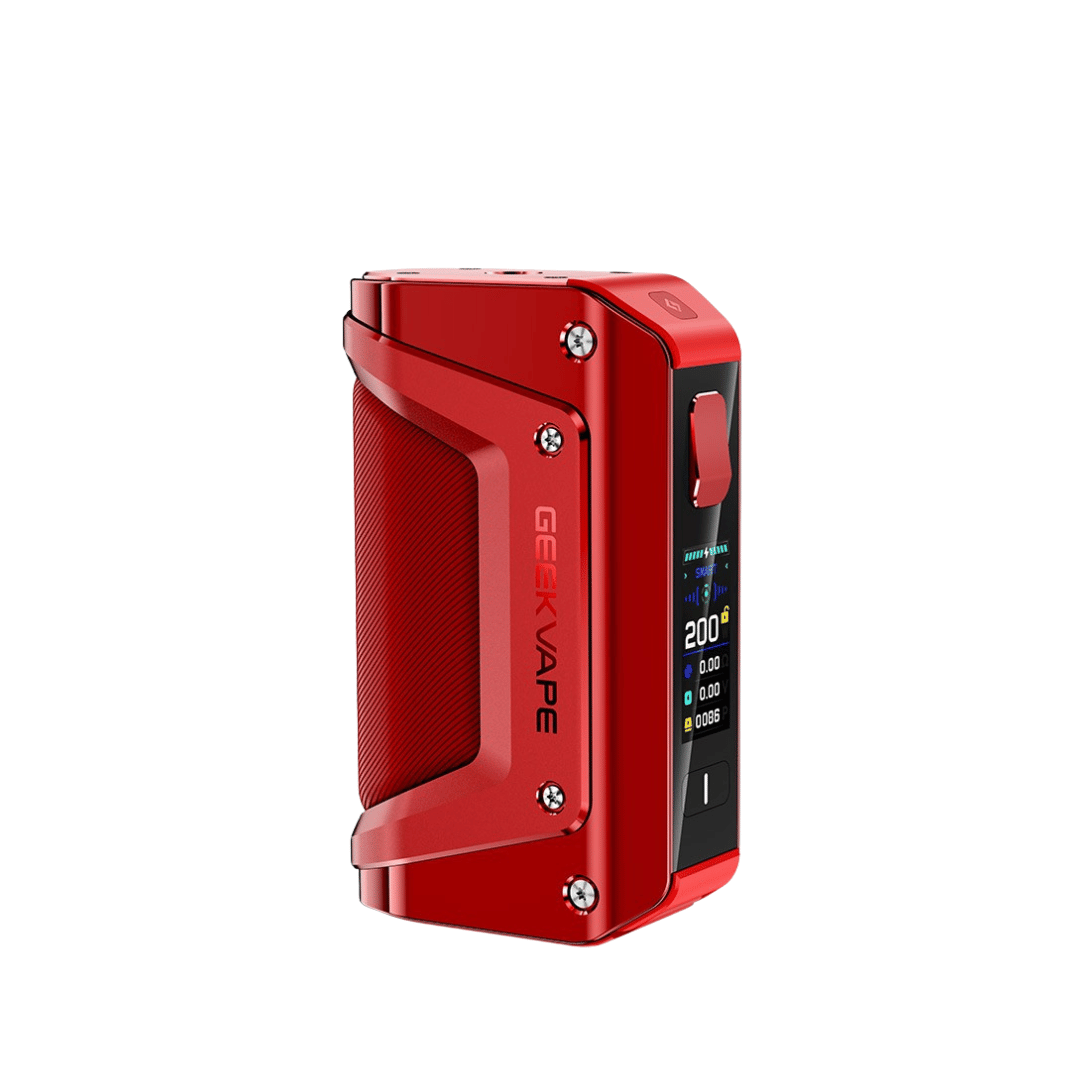 Red Geekvape Aegis Legend 3 Mod with digital display and sleek design.