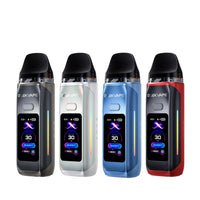 Four GeekVape Digi Max Pod Vape Kits in silver, black, blue, and red colours.