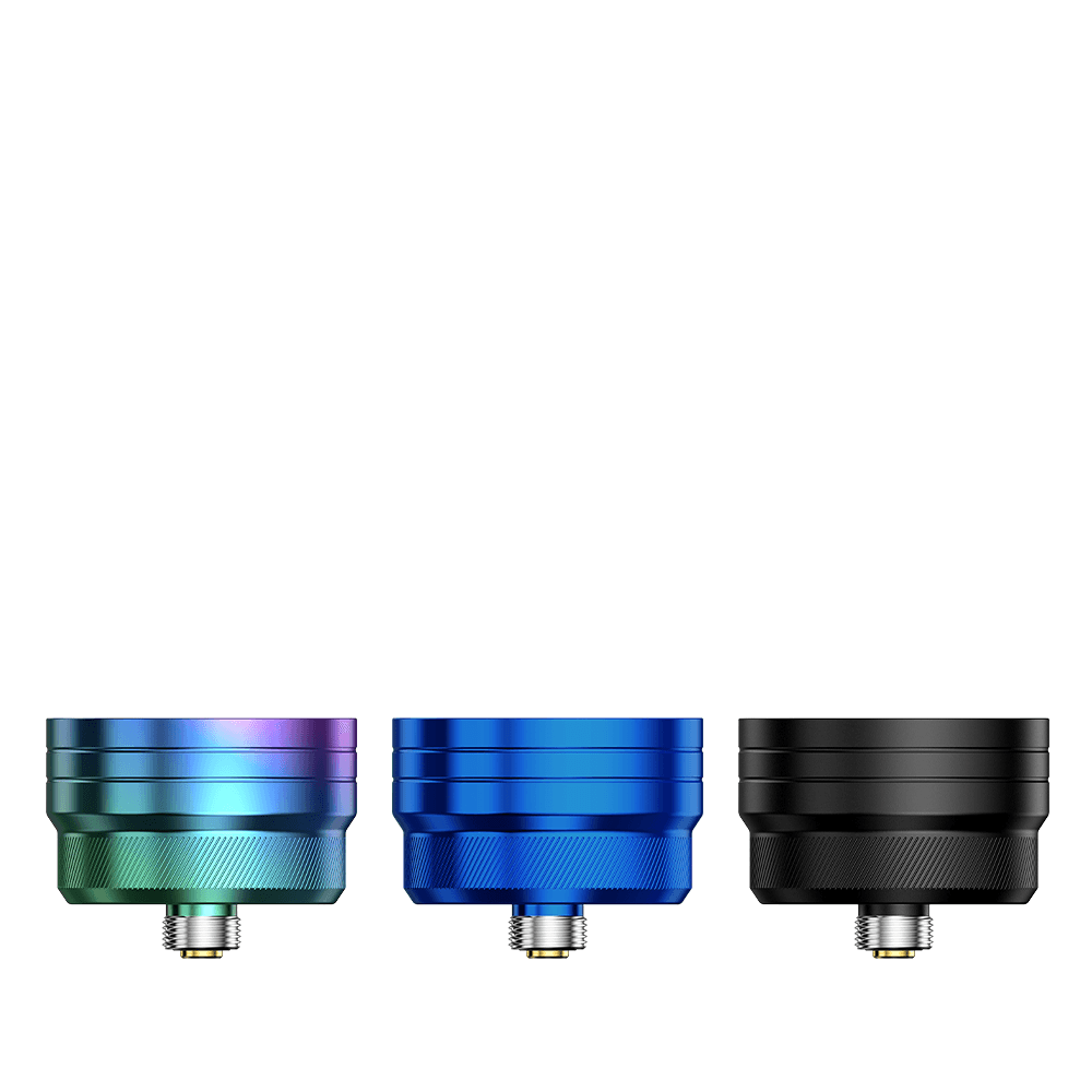 Three GeekVape E100 510 adapters in green, blue, and black.