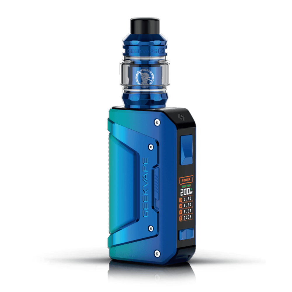 Geekvape L200 Aegis Legend 2 vape kit in blue, showing sleek design and digital display.