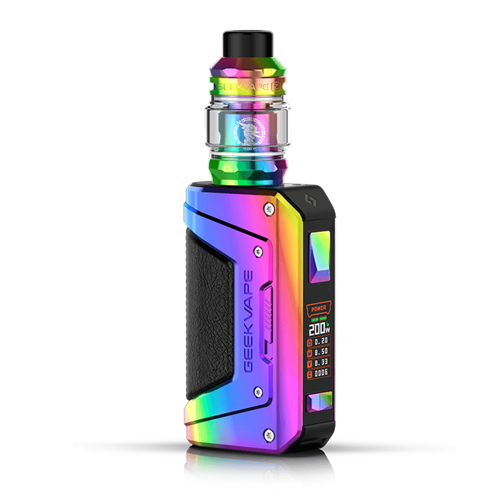 GeekVape L200 Aegis Legend 2 200W starter kit in a vibrant rainbow finish.