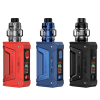 Three Geekvape L200 Aegis Legend 2 vape kits in red, blue, and black.