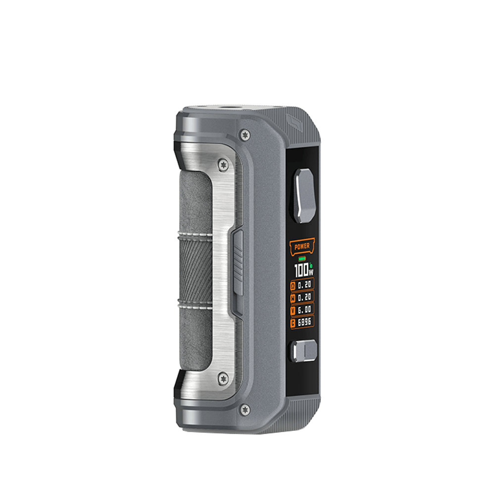 Sleek grey Geekvape Max100 Aegis Max 2 vape mod with digital display.