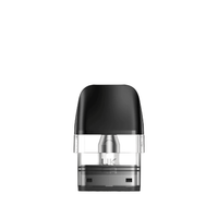 GeekVape Q Replacement Pod, transparent with a black mouthpiece, displayed on a white background.