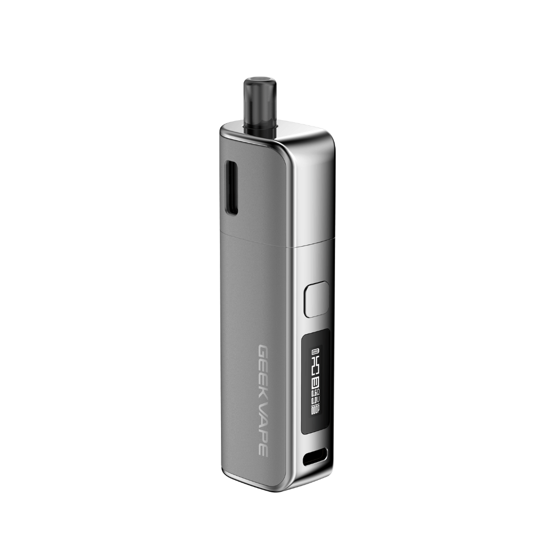 GeekVape Soul Pod Vape Kit in gunmetal, sleek design with digital display.