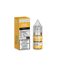 Glas Basix Fresh Mango 10ml vape juice bottle and box, featuring mango, pineapple, and blackcurrant.