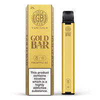 Gold Bar Pineapple Ice disposable vape pen with packaging, 600 puffs, 2% nicotine.