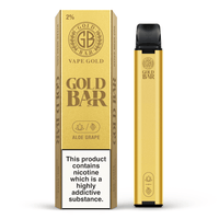 Gold Bar disposable vape pen in Aloe Grape flavour, 600 puffs, shown with packaging.