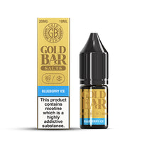 Gold Bar Nic Salt Blueberry Ice e-liquid bottle and box, 20mg strength, 10ml size.