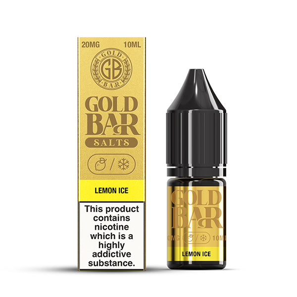 Gold Bar Nic Salt Lemon Ice e-liquid, 20mg, 10ml bottle with packaging.