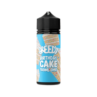 Greedy Bear Birthday Cake vape juice bottle with a blue label and cake slice design.