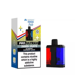 Hayati Pro Ultra blueberry raspberry lemon refill pods, 25,000 puffs and 20mg nic salt for the Hayati Pro Ultra Plus 25K vape kit