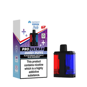 Hayati Pro Ultra Plus Refill in Blackcurrant Cotton K Blue Raspberry flavour for the Hayati Pro Ultra Plus with 25000+ puffs and 20mg nicotine strength