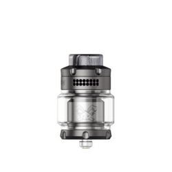 Three Hellvape Dead Rabbit 3 RTA tanks in blue, black, and gold.