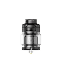Three Hellvape Dead Rabbit 3 RTA tanks in blue, black, and gold.