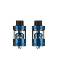 Two blue Hellvape Dead Rabbit R Tanks with intricate designs on a white background.