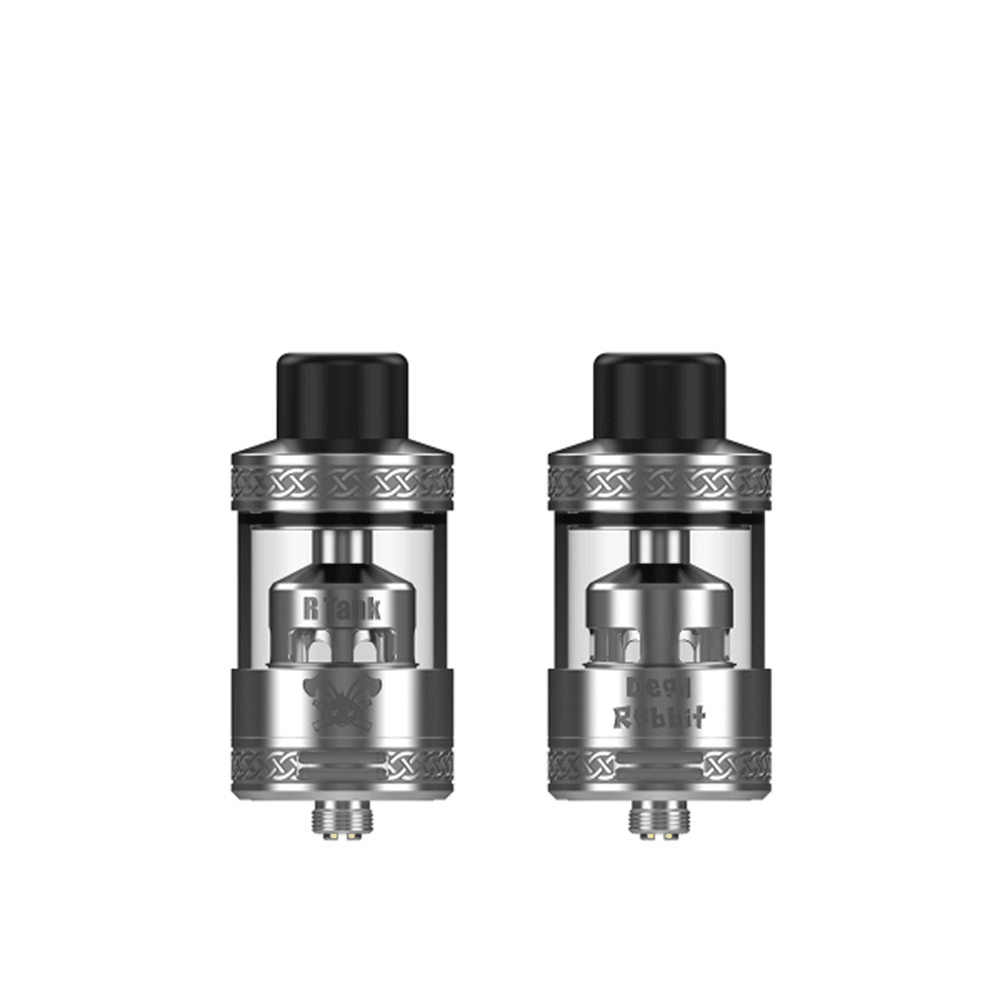 Two silver Hellvape Dead Rabbit R Tanks with black drip tips.