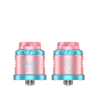 Hellvape Dead Rabbit Solo RDA, 6th Anniversary Edition in pink and blue, shown from two angles.