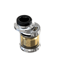 Hellvape Dead Rabbit Solo RTA with open top, showing clear and metallic design.