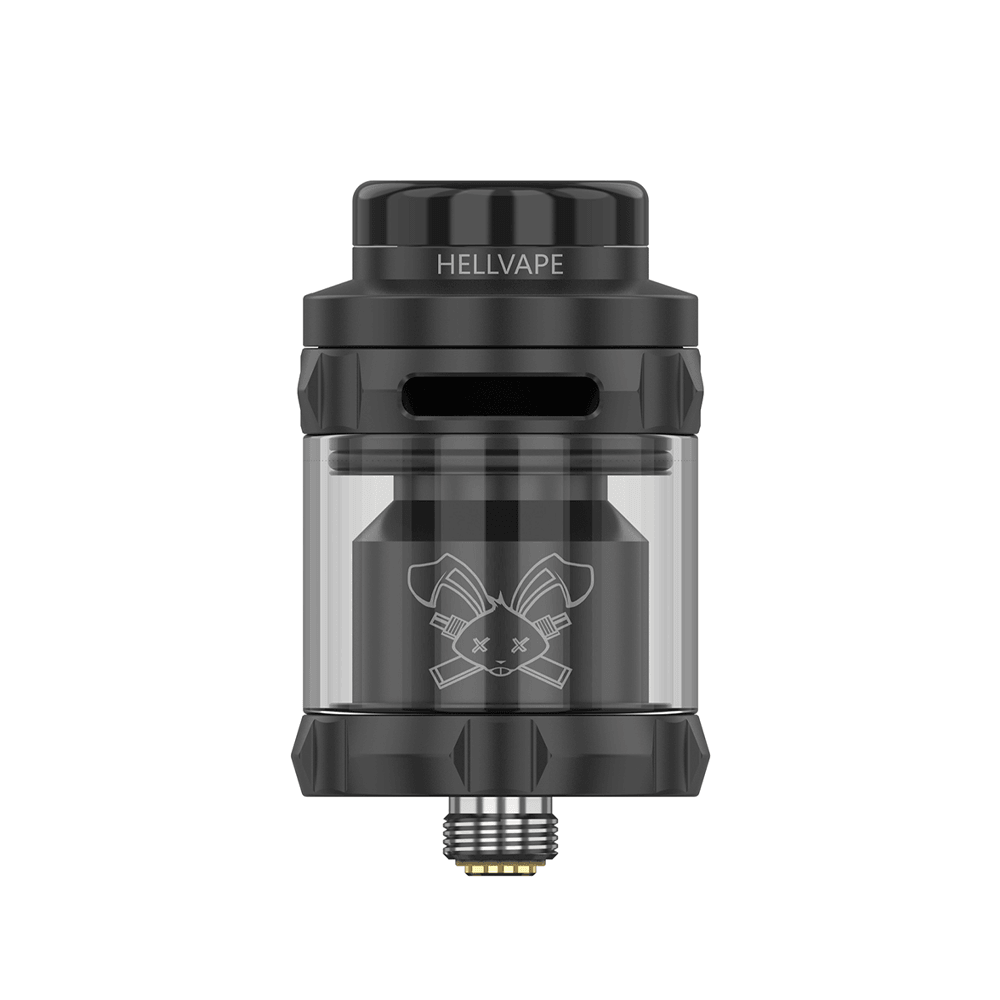 Hellvape Dead Rabbit Solo RTA in black, showing its sleek design and logo.