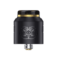 Hellvape Drop Dead 2 RDA in black with gold accents, featuring a sleek design and logo.