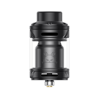 Hellvape Fat Rabbit 2 RTA in black, featuring a sleek design with transparent glass tank.