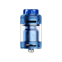 Blue Hellvape Fat Rabbit 2 Solo RTA with transparent glass chamber.