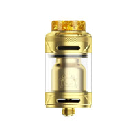 Gold Hellvape Fat Rabbit 2 Solo RTA with a clear tank and textured top.