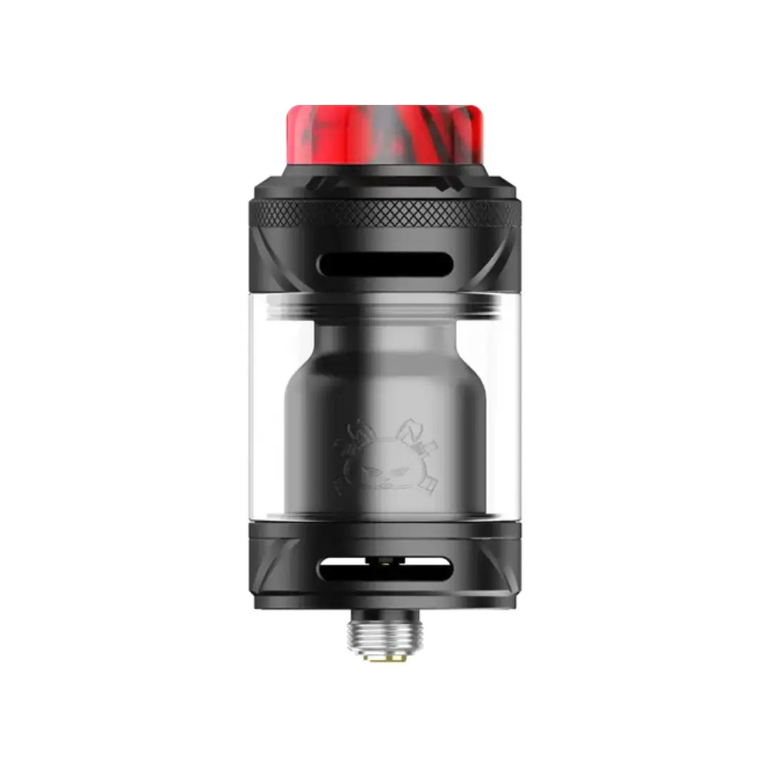 Hellvape Fat Rabbit 2 Solo RTA in matte black with a red drip tip.