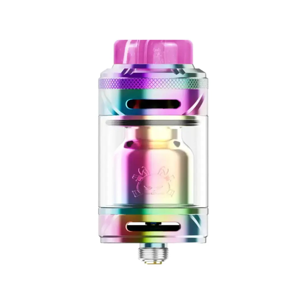 Hellvape Fat Rabbit 2 Solo RTA in a vibrant rainbow finish on a white background.