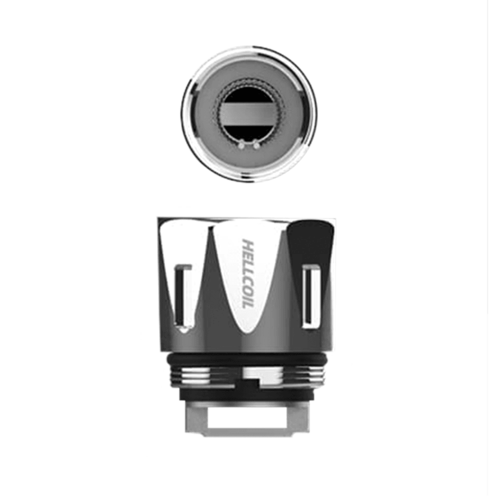 Silver Hellvape coil with black accents, labelled "HELLCOIL," on a white background.