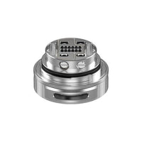 Hellvape Fat Rabbit RTA 28mm deck, silver build deck with airflow holes.