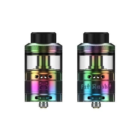 Hellvape Fat Rabbit RTA in rainbow finish, featuring dual airflow and sleek design.