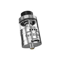 Silver Hellvape Fat Rabbit RTA 28mm with engraved logo and adjustable airflow.